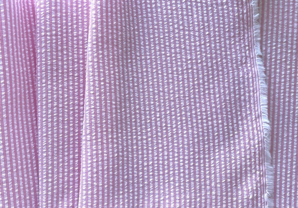 Peppermint Pink & Sparkling White Cotton Blend Seersucker
