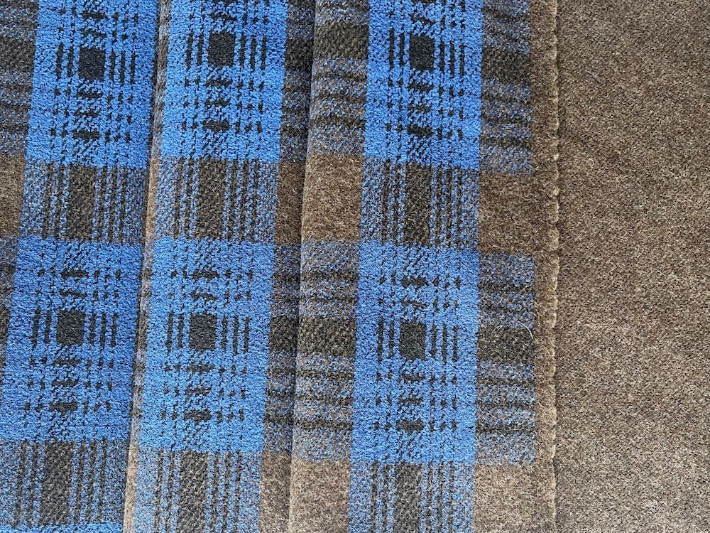 Walnut & Painted Cerulean Plaid Wool Melton Coating (Made in Italy)