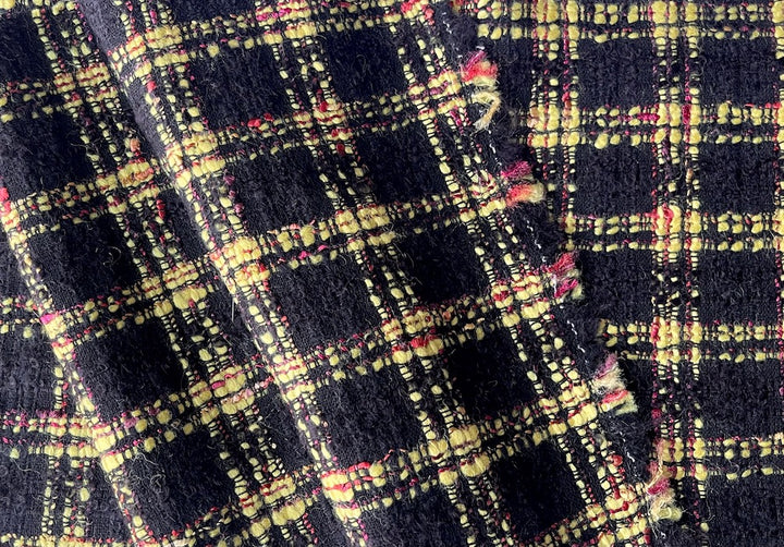 Springtime Baby Chick Yellow & Soft Red Plaid Wool Bouclé (Made in Italy)