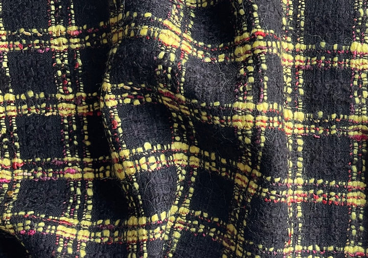 Springtime Baby Chick Yellow & Soft Red Plaid Wool Bouclé (Made in Italy)