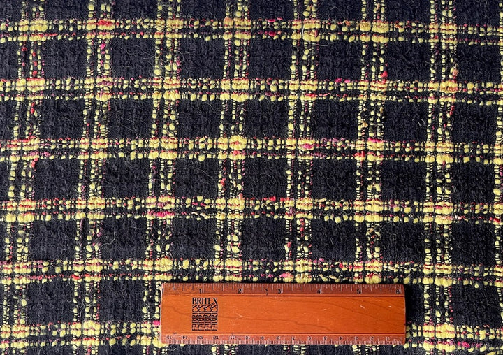 Springtime Baby Chick Yellow & Soft Red Plaid Wool Bouclé (Made in Italy)