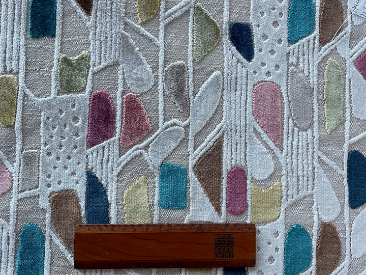 Bauhaus-inspired Sherbet Abstracted Stripes Polyester Blend Cut Velvet (Made in Turkey)