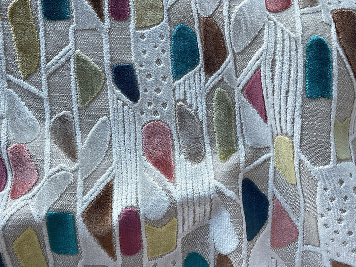 Bauhaus-inspired Sherbet Abstracted Stripes Polyester Blend Cut Velvet (Made in Turkey)