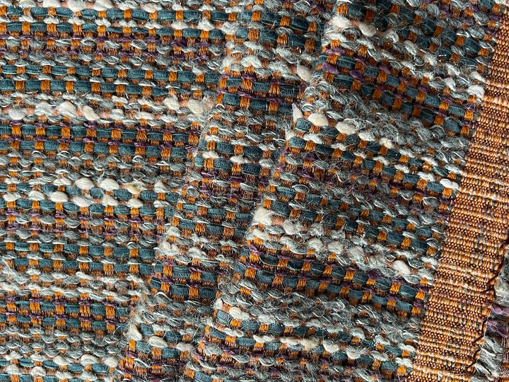 Silvery Wolf Grey, Persimmon & Ivory Wool Blend Bouclé (Made in France)