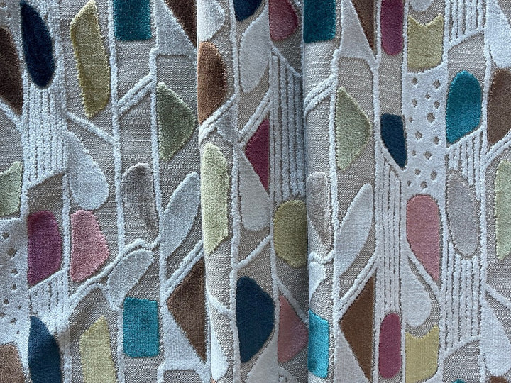 Bauhaus-inspired Sherbet Abstracted Stripes Polyester Blend Cut Velvet (Made in Turkey)