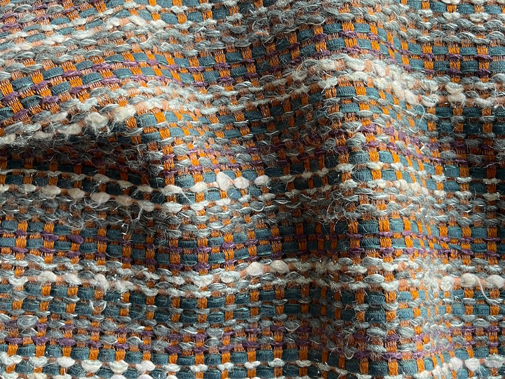 Silvery Wolf Grey, Persimmon & Ivory Wool Blend Bouclé (Made in France)