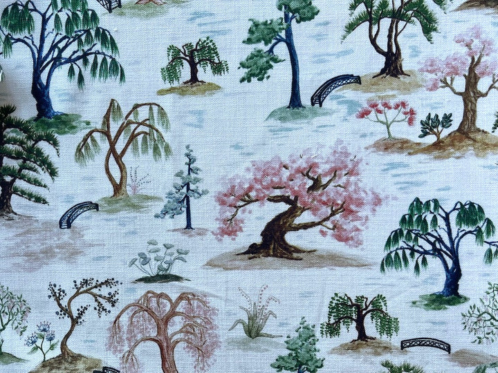 Japanese Trees & Sori Bashi Bridges Textured Cotton