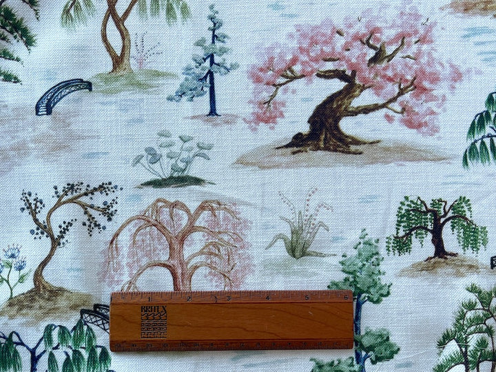 Japanese Trees & Sori Bashi Bridges Textured Cotton