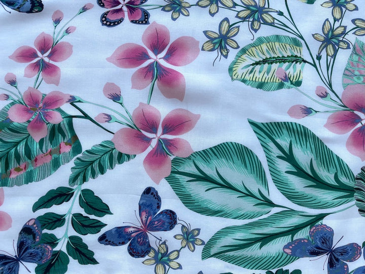 Delicate Springtime Butterflies & Blooms Rayon Challis (Made in Italy)
