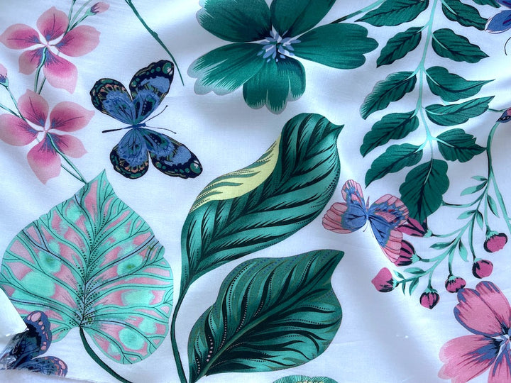 Delicate Springtime Butterflies & Blooms Rayon Challis (Made in Italy)