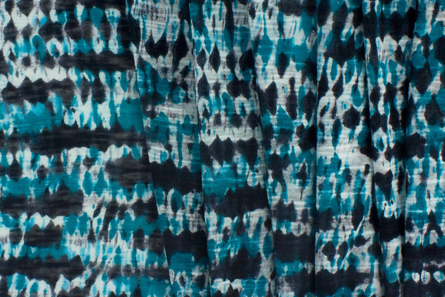 Tie-Dyed Peacock Blue & Black Cotton Tissue Knit (Made in Japan)