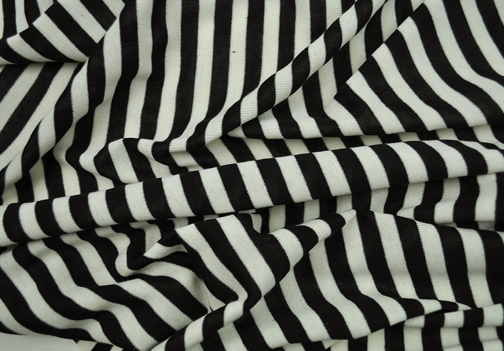 Soft Baby Rib Black & Ivory Striped Cotton Knit (Made in Japan)