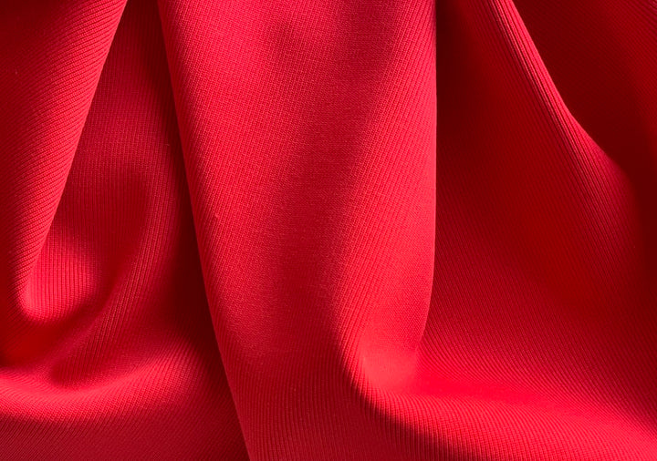 Ribbed Maraschino Cherry Technical Polyester Knit (Made in Italy)