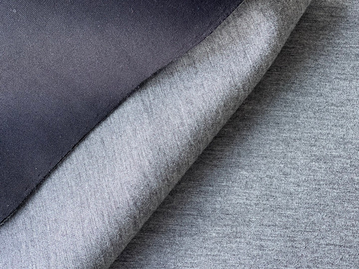 Reversible Heathered Pewter & Black Polyester Blend Scuba Knit