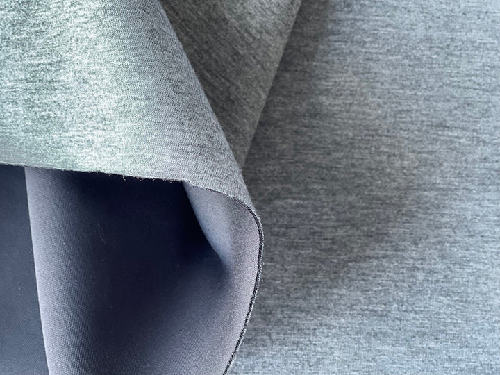 Reversible Heathered Pewter & Black Polyester Blend Scuba Knit