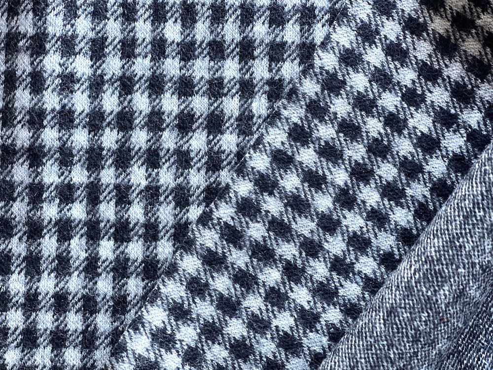 Checkered Black & White Wool Double-Knit (Made in Italy)
