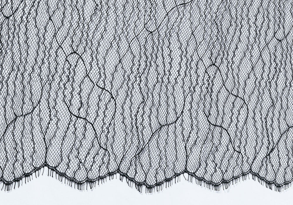 Black Undulating Chantilly Lace Fabric (Made in USA)