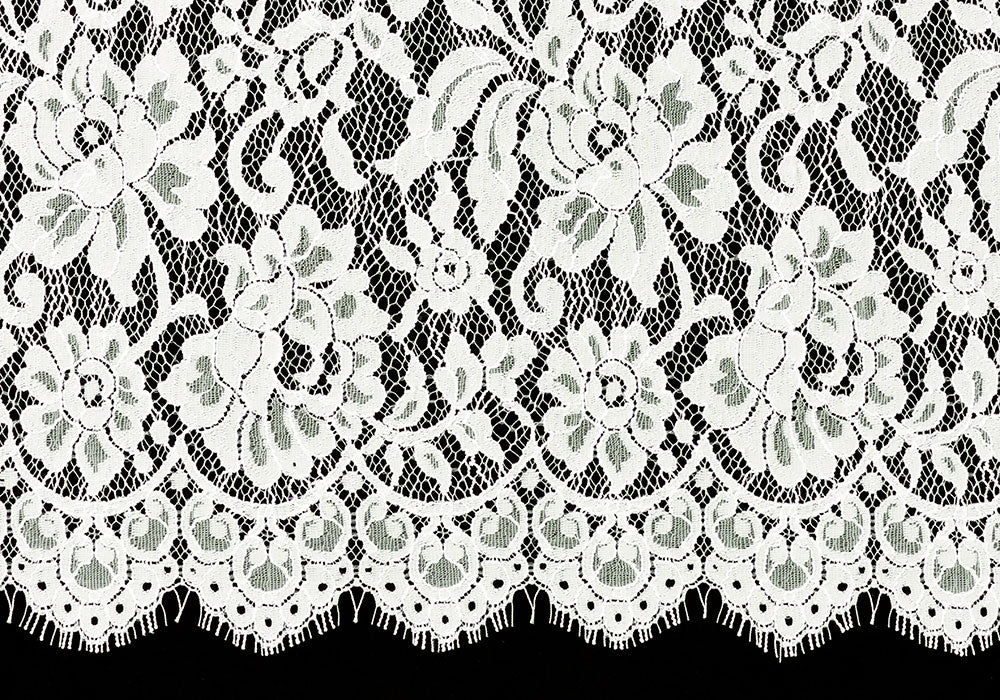 Off-White Floral Chantilly Lace Fabric (Made in USA)
