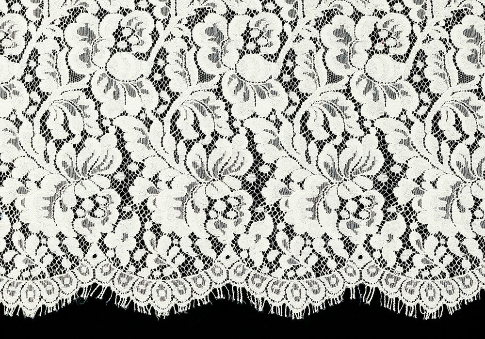 Kitten's Cream Floral Chantilly Cotton Blend Lace Fabric (Made in USA)