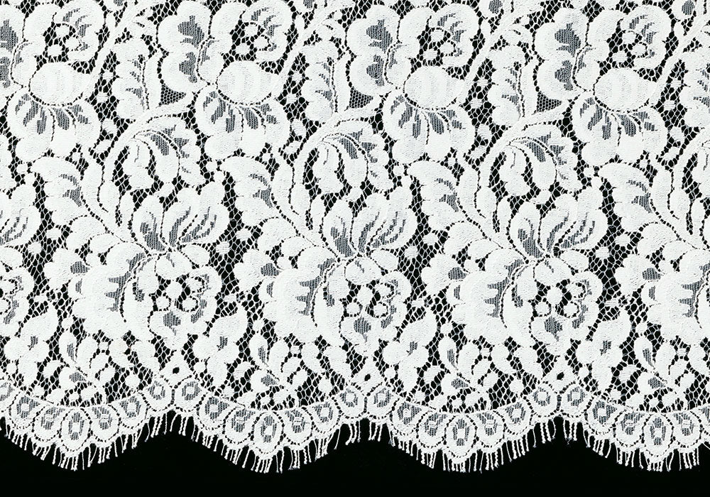Pale Ivory Floral Chantilly Cotton Blend Lace Fabric (Made in USA) Pale Ivory Floral Chantilly Cotton Blend Lace Fabric (Made in USA)