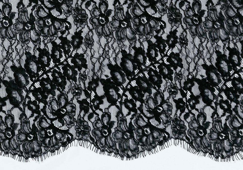 Black Graceful Floral Chantilly Cotton Blend Lace Fabric