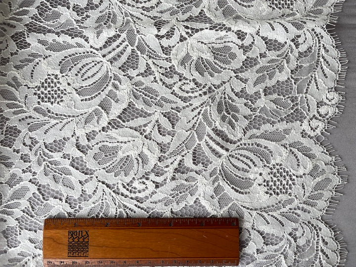 Double Scalloped Candlelight Ivory Floral Chantilly Lace Fabric (Made in USA)