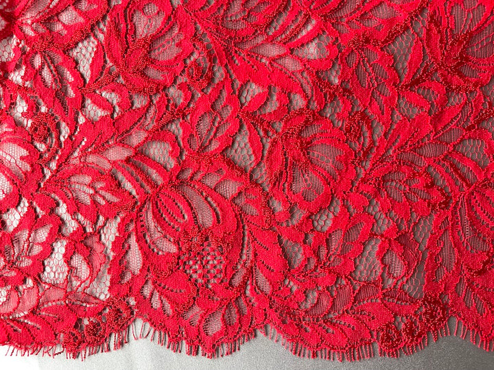 Double Scalloped Sensuous Cherry Floral Chantilly Lace Fabric (Made in USA)