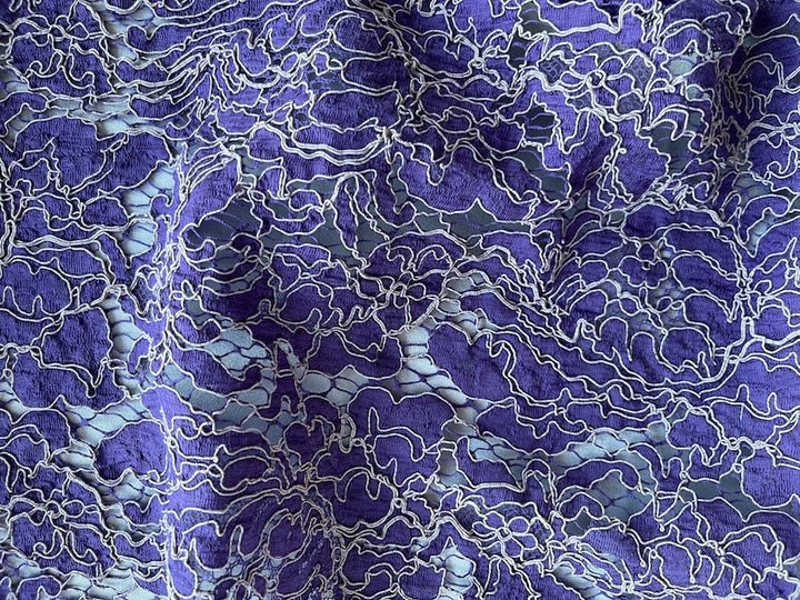 Scalloped Violet-Purple & Lilac Alençon Lace Fabric (Made in France)