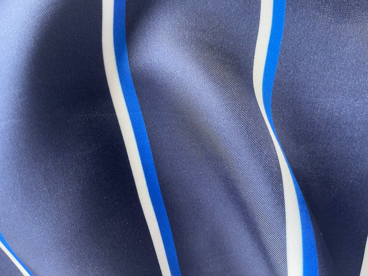 Navy, Cobalt & Ivory Striped Rayon Bemberg Lining (Made in Italy)