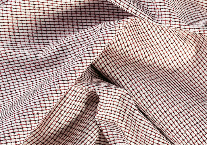 Reversible Red Textured Mini-Check Cotton & Silk Suiting (Made in Italy)