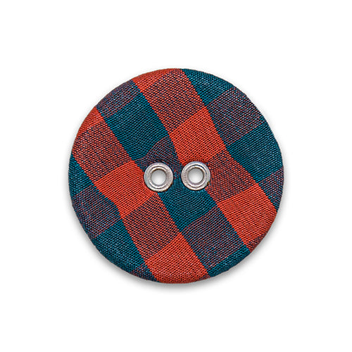 Cherry & Teal Checked Passementerie Button (Made in Italy)