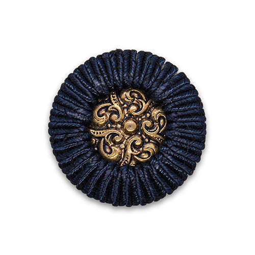 1 1/4" Navy & Antique Gold Passementerie Button (Made in USA)