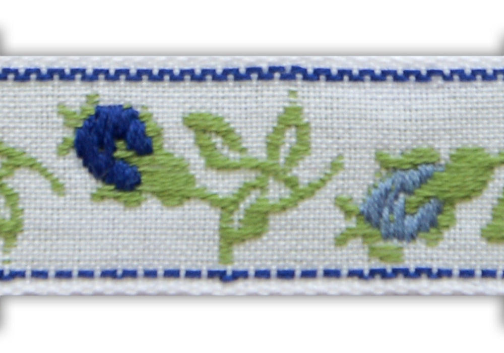 1/2" Blue Rosebuds Garland Woven Ribbon