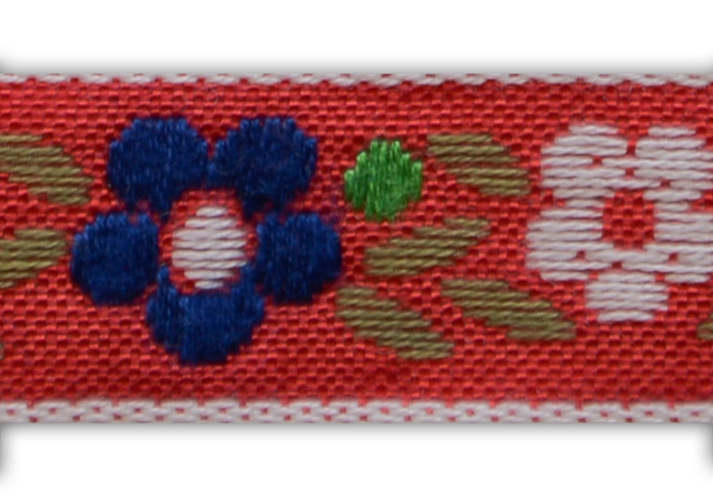 1/2" Emerald, Navy & White Flowers Woven Ribbon