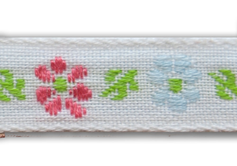 3/8" Baby Blue & Red Blooms Woven Ribbon