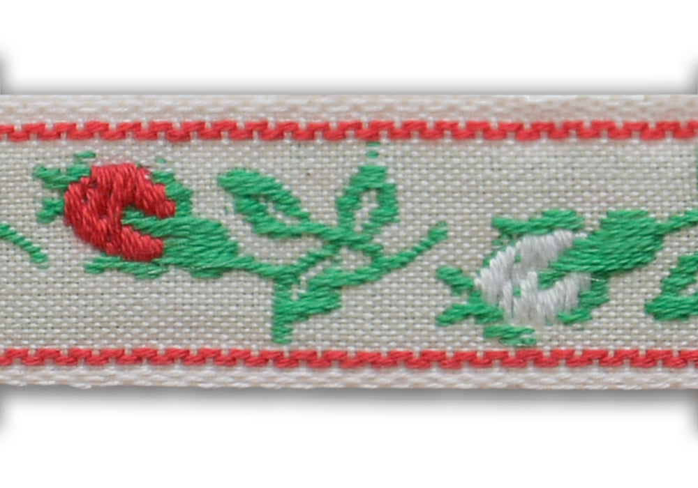 1/2" Red & White Buds Woven Cotton Ribbon