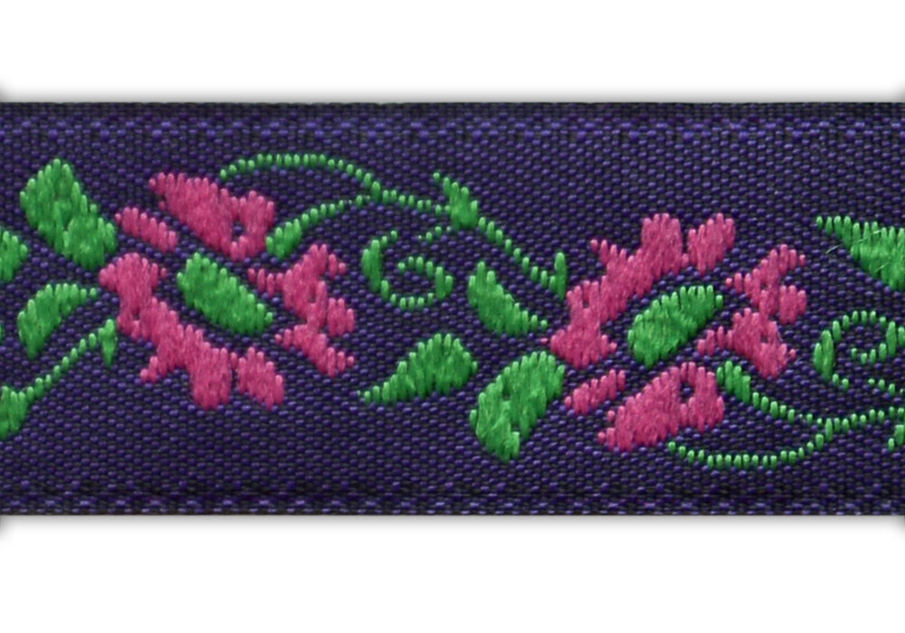 1/2" Hot Pink Daisies Purple Woven Ribbon
