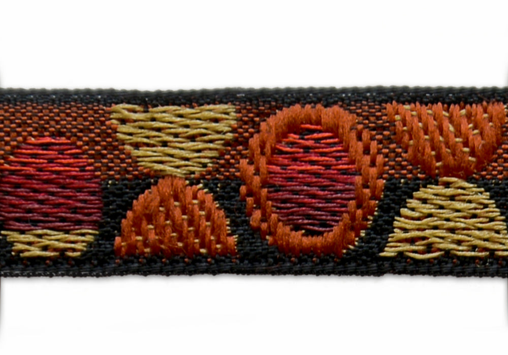 1/2" Wine & Metallic Gold Bubbles Black Woven Ribbon (Made in France)