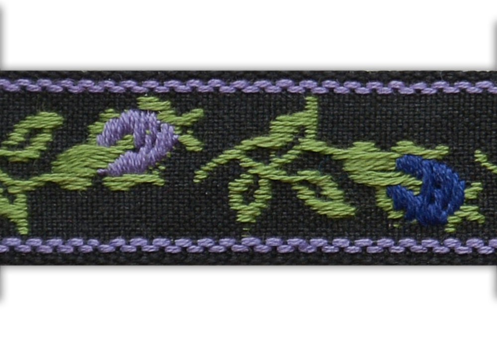 1/2" Blue & Lavender Buds Woven Cotton Ribbon