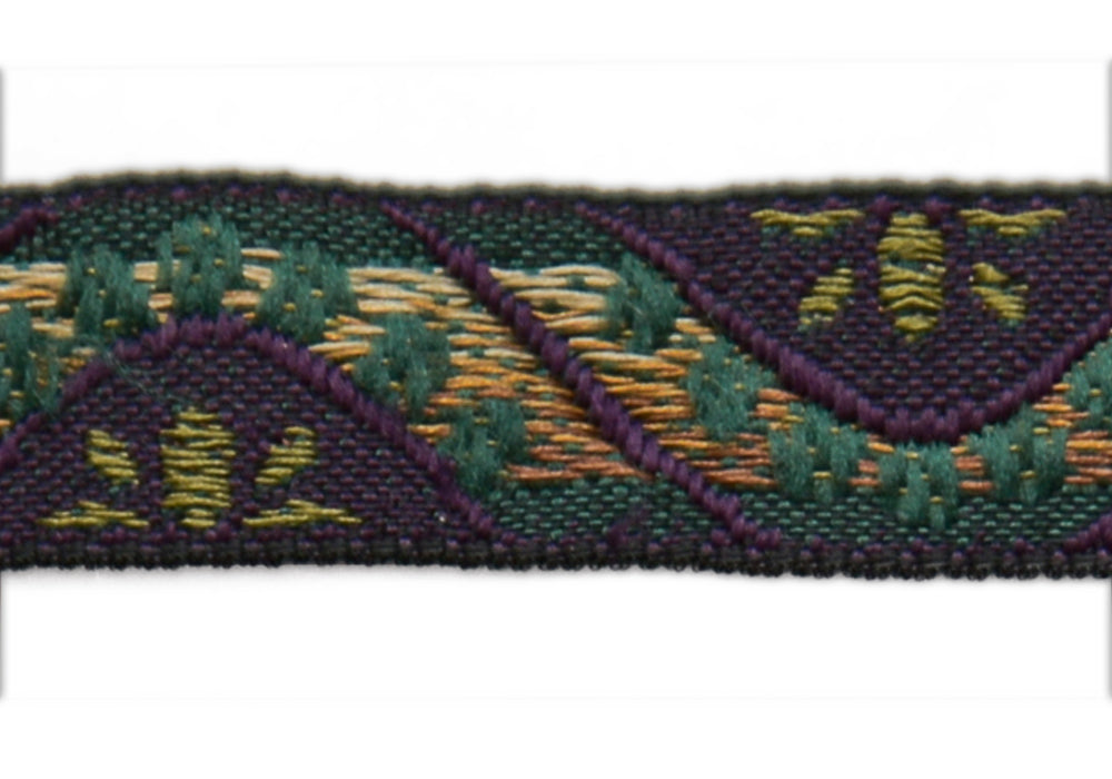 1/2" Purple & Gold Leaf Wave Woven Ribbon