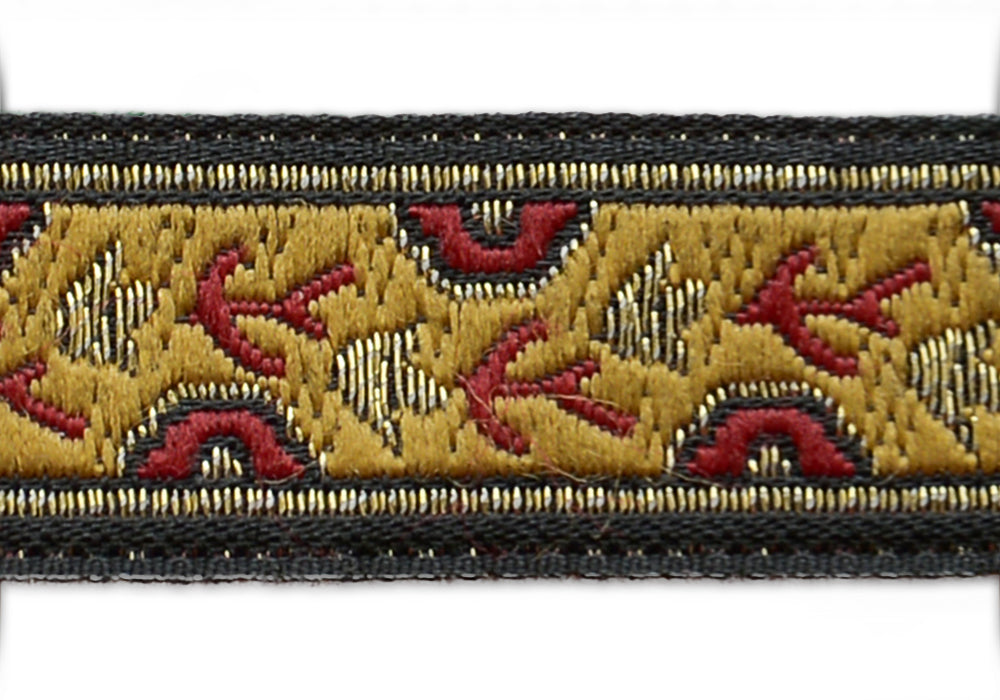 1/2" Red & Ocher Floral Garland Gold Metallic Woven Ribbon