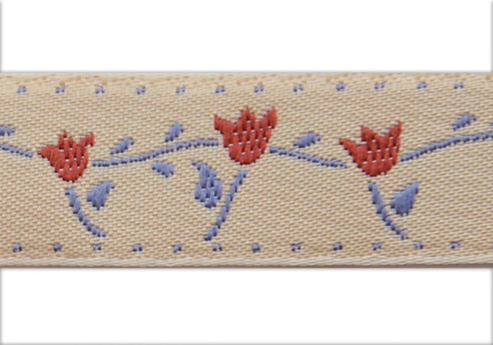 1/2" Cherry Tulips Woven Ribbon (Made in Switzerland)