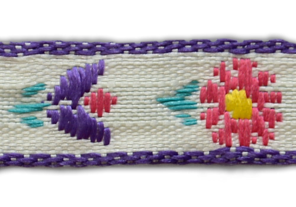 3/8" Carmine Buds & Blossoms Woven Ribbon