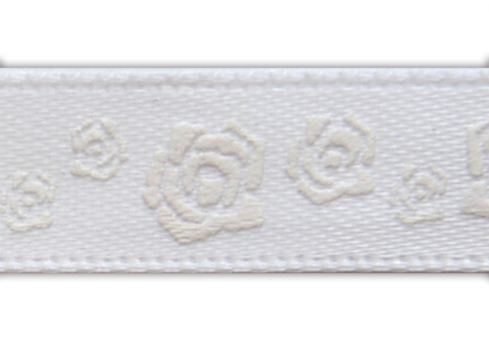 3/8" Delicate White Rose Woven Ribbon