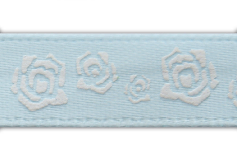 3/8" Delicate Baby Blue Rose Woven Ribbon