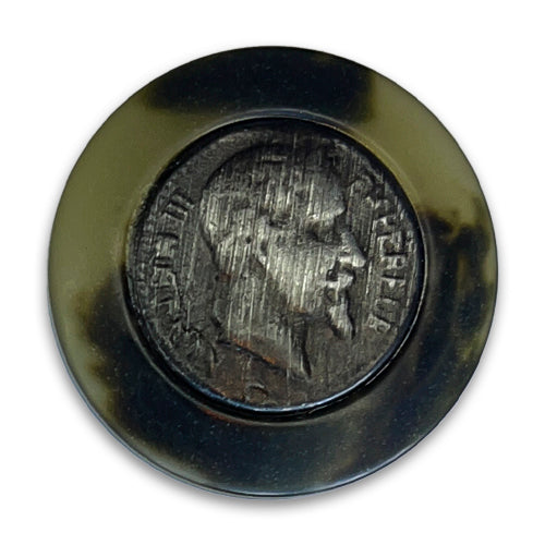 Olive & Pale Gold Bearded Profile Plastic Button (Made in Spain)