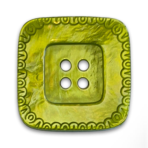 Brilliant Pear Mock Shell Square 4-Hole Plastic Button (Made in Italy)