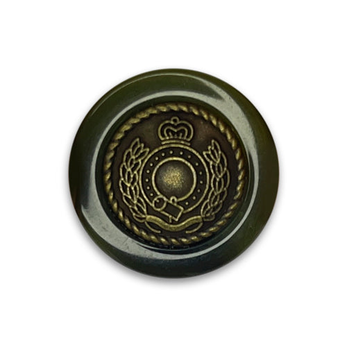 Bay Leaf & Antique Gold Crest Plastic Button (Made in Italy)
