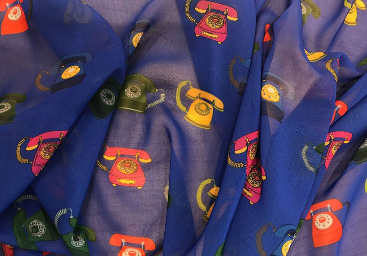 Rainbow & Royal Blue Retro Dial Phones Polyester Chiffon (Made in Italy)