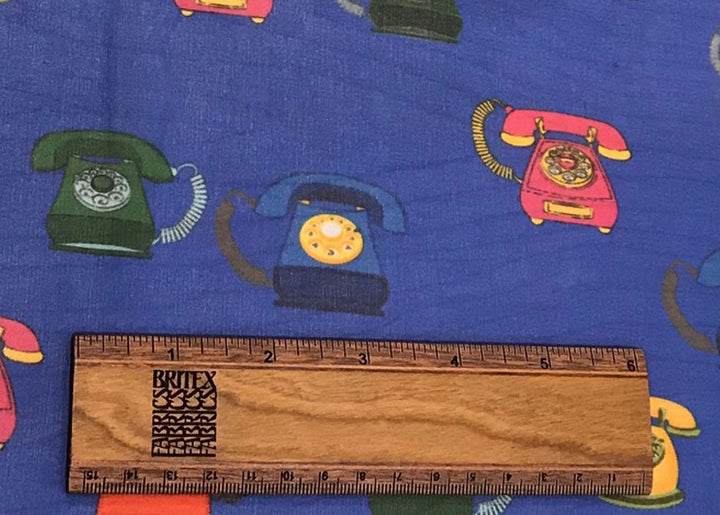 Rainbow & Royal Blue Retro Dial Phones Polyester Chiffon (Made in Italy)